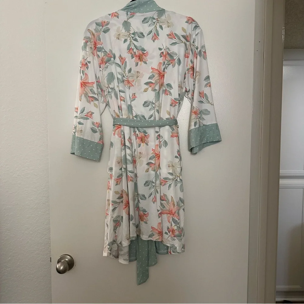 Flora Nikrooz Floral & Polka Dot 2-Piece Pajama Set Robe & Tank